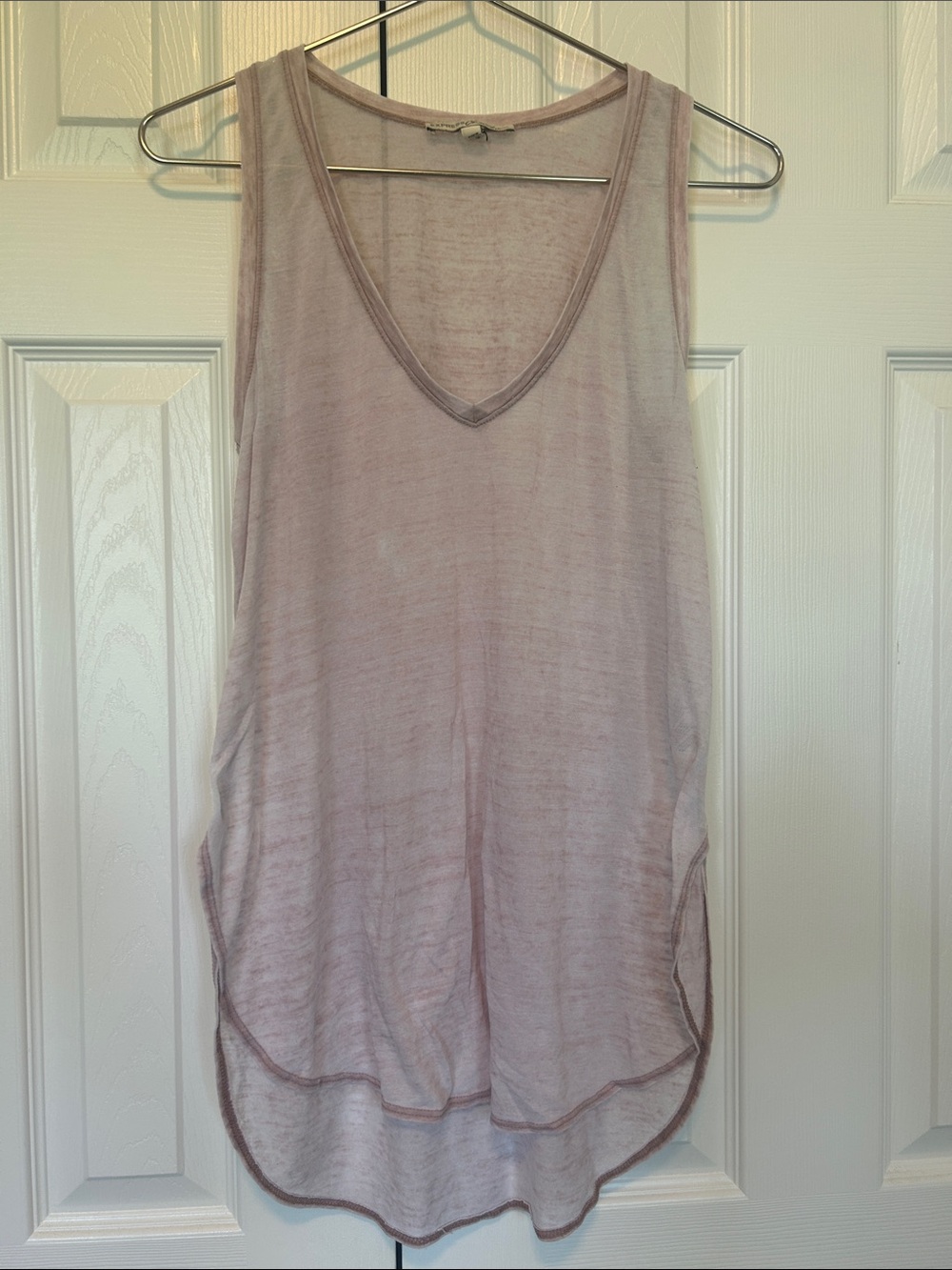 Express One Eleven V Neck Sheer Burnout Tank - Pink, size XS